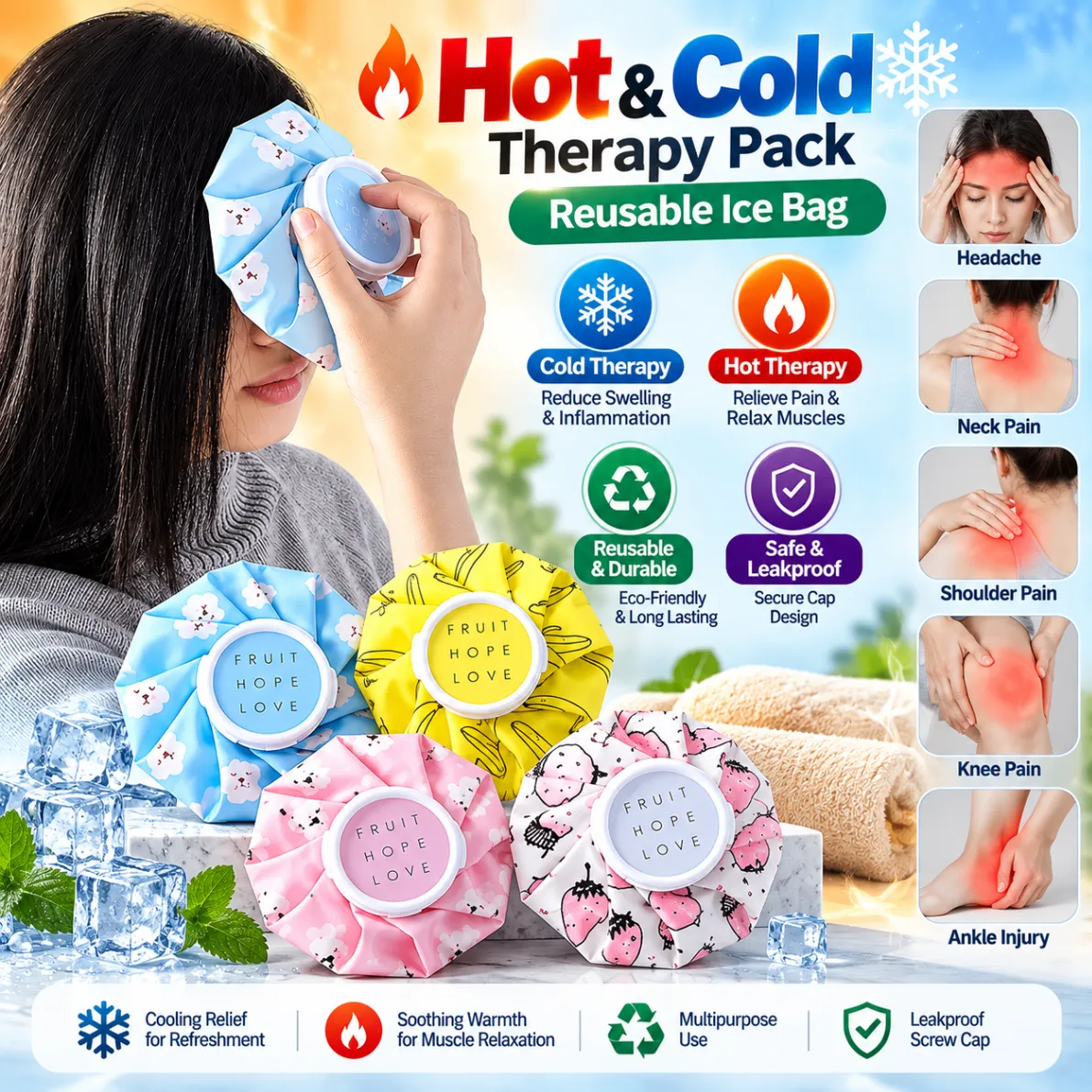 Hot & Cold Pack Reusable Ice Bags, First Aid Multipurpose Hot Cold Therapy 1