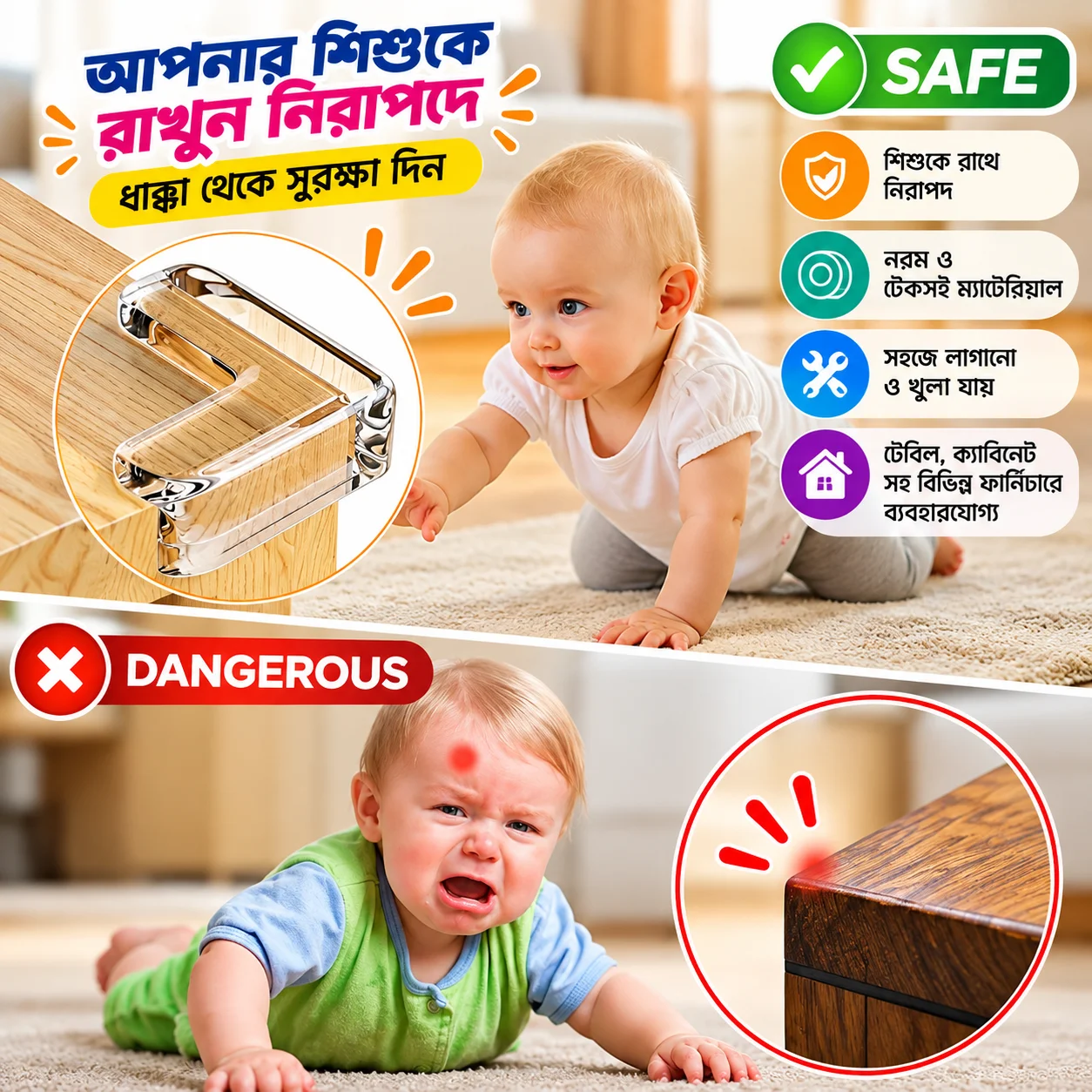 Baby Safety Table Corner Protector 4Pcs Set thumbnail 1