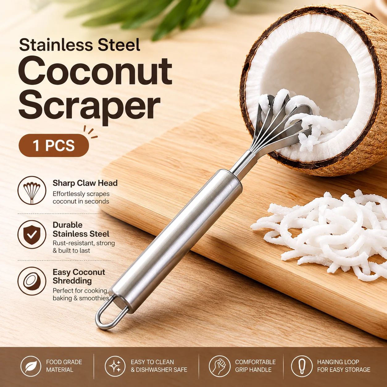 Stainless Steel Coconut scraper, Coconut grater, Coconut shredder, Coconut Shaver, Coconut Grater thumbnail 4
