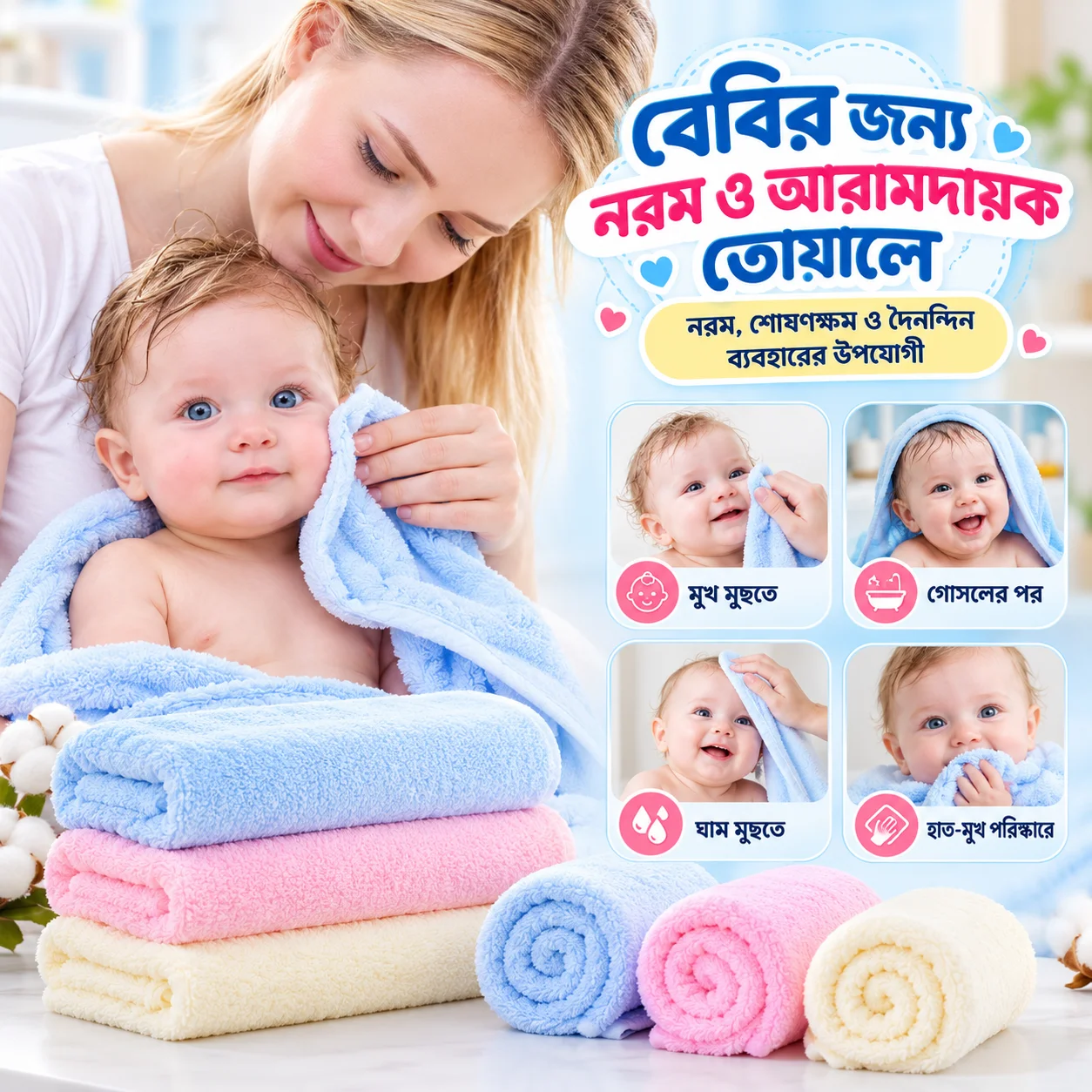 Newborn Baby Towel Set (8 Pcs) – Soft Cotton Baby Washcloth & Hand Towel Set thumbnail 4
