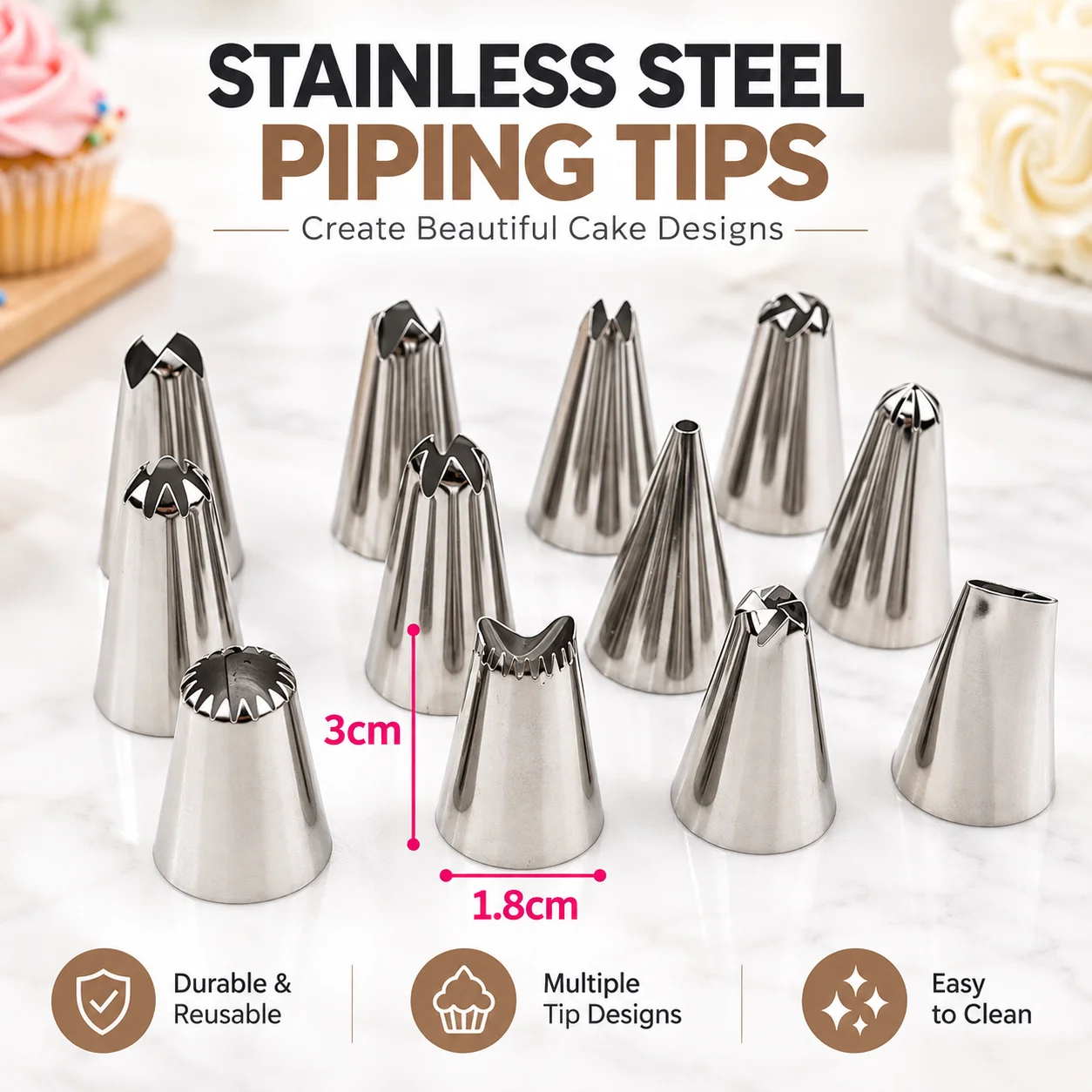 12 Pis Cake Decorating Set Frosting Icing Piping Bag Tips With Steel Nozzles Stainless Steel 12 Pieces Cake Decorating Tools Cake Decoration Tools thumbnail 3