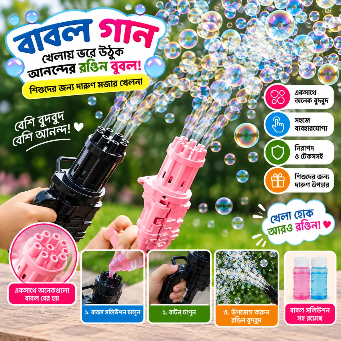 Bubbles Gun Toys, 8 Hole Bubble Maker Gatling Bubble Gun Machine Toy for Kids with Bubble Solution Indoor and Outdoor Toddlers Bubble thumbnail 4