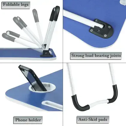 Foldable Laptop Table-Blue For Reading, Writing, Eating, On Bed thumbnail 5