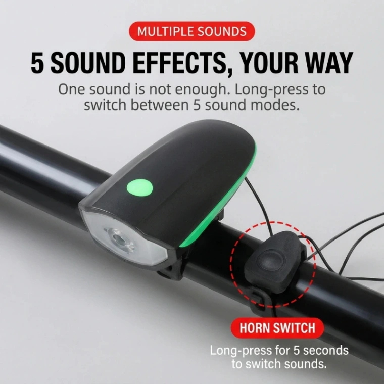 Bicycle Horn Light Recharging Waterproofed horn Light 1200 mAh battery Bike cycle accessories thumbnail 3