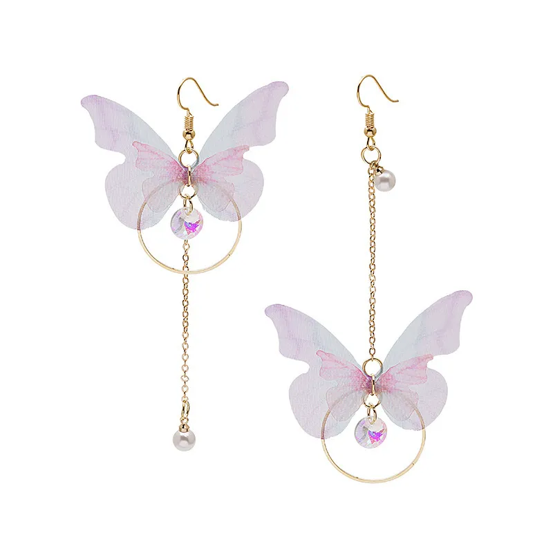 Trendy Korean Fashion Retro Asymmetrical Butterfly Pearl Drop Earrings for Women Simple New Collection Earring for Women/ Ear Ring for Girls Stylish Gift for Wife Birthday Gift Valentine Gift for Girls thumbnail 5