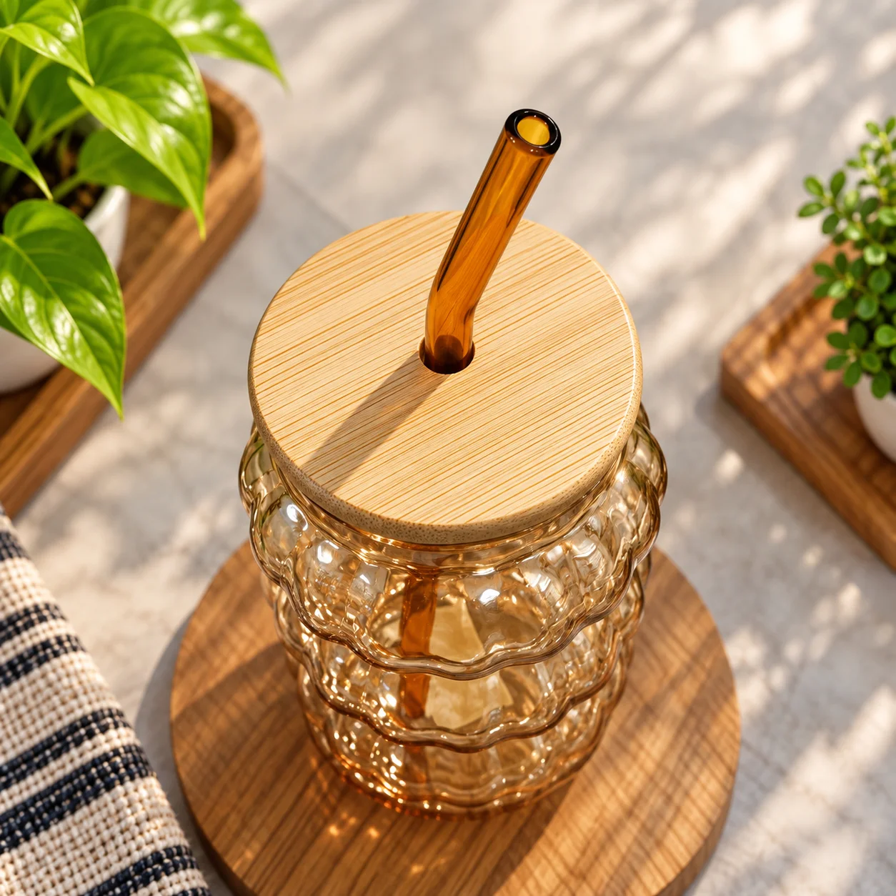 450ml Premium Glass Tumbler with Bamboo Lid & Reusable Glass Straw – Stylish Beverage Cup thumbnail 3