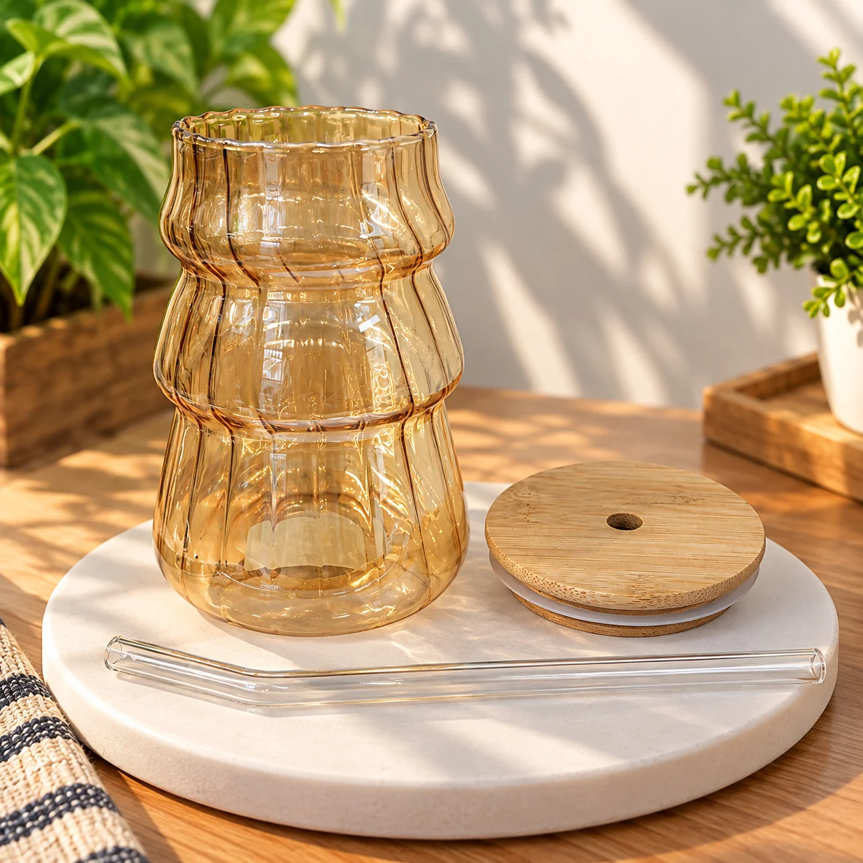 450ml Premium Glass Cup with Bamboo Lid & Glass Straw – Reusable Beverage Tumbler thumbnail 3