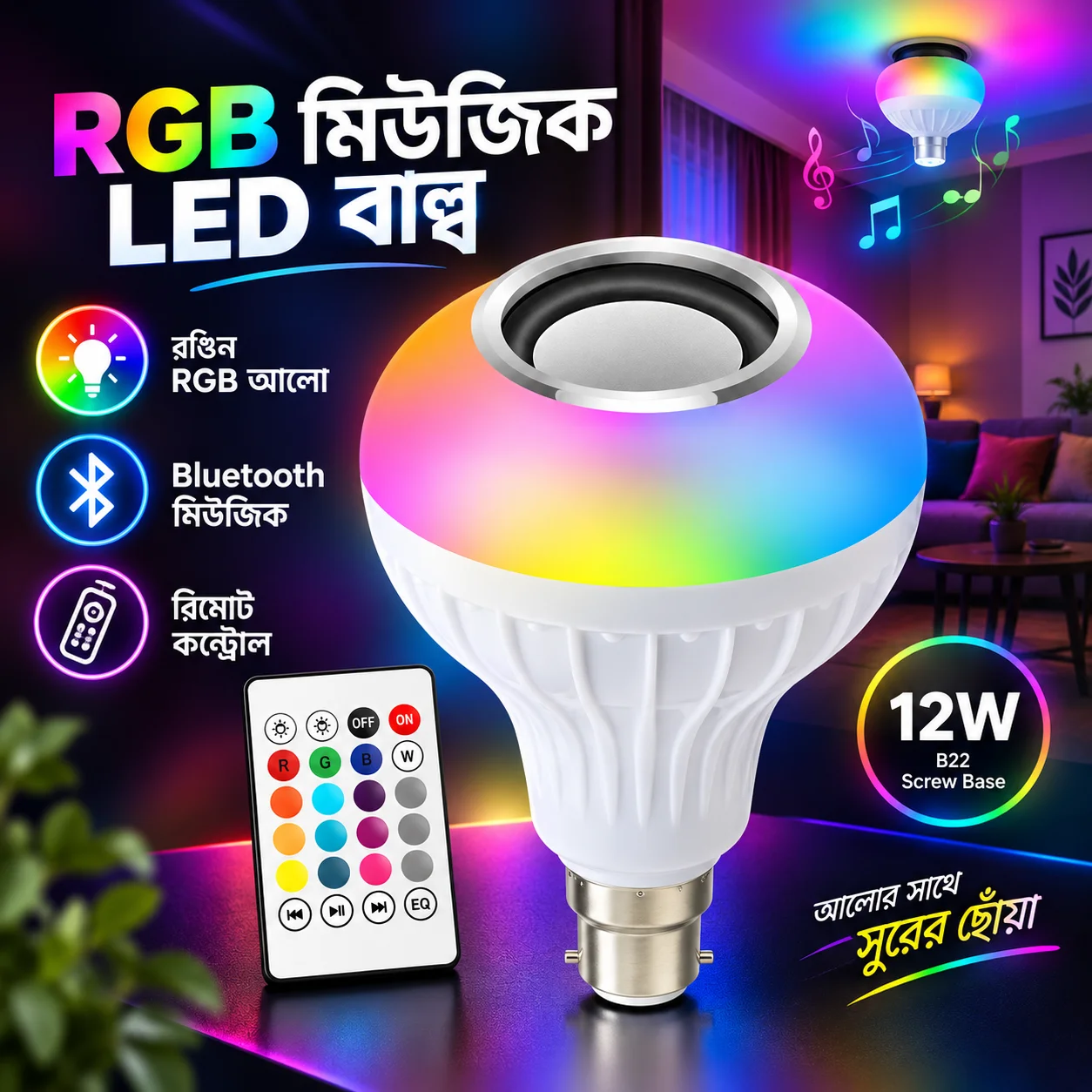 Remote Control Bluetooth Speaker Music Bulb thumbnail 1