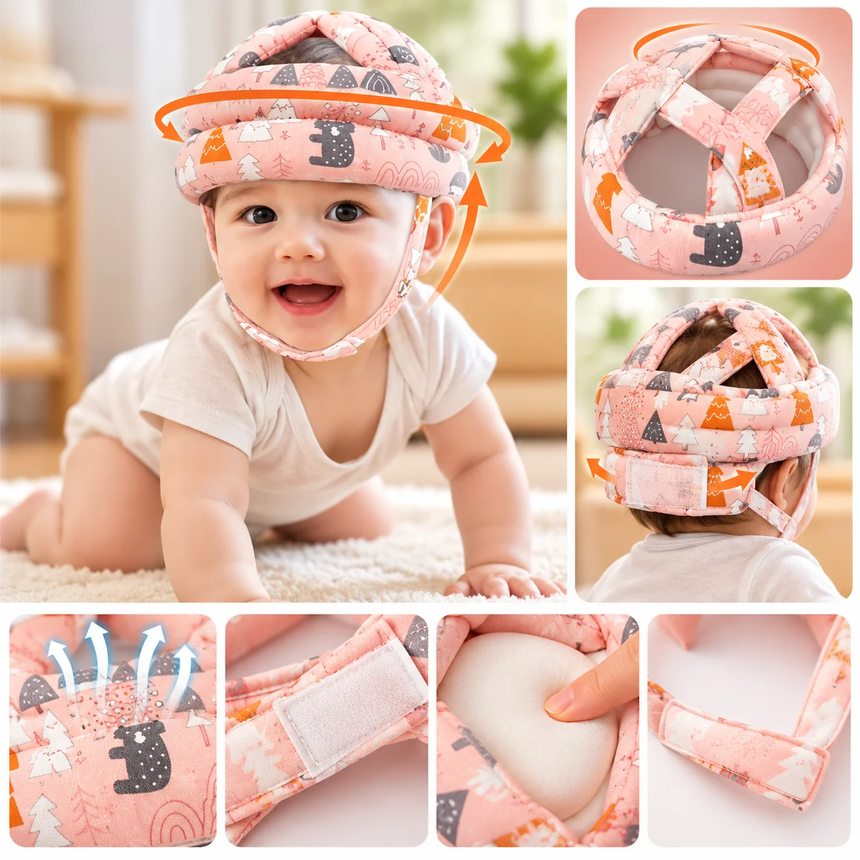Kids Safety Head protector | Baby Safety Helmet Infant Toddler Breathable & Adjustable Head Cushion| Kids or baby safety Cap thumbnail 2
