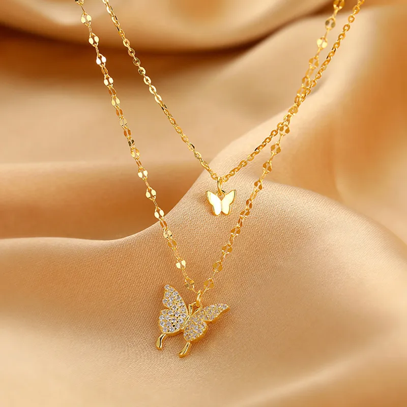 Fashionable Chain Double Layer Butterfly Necklaces for women New Collection thumbnail 1