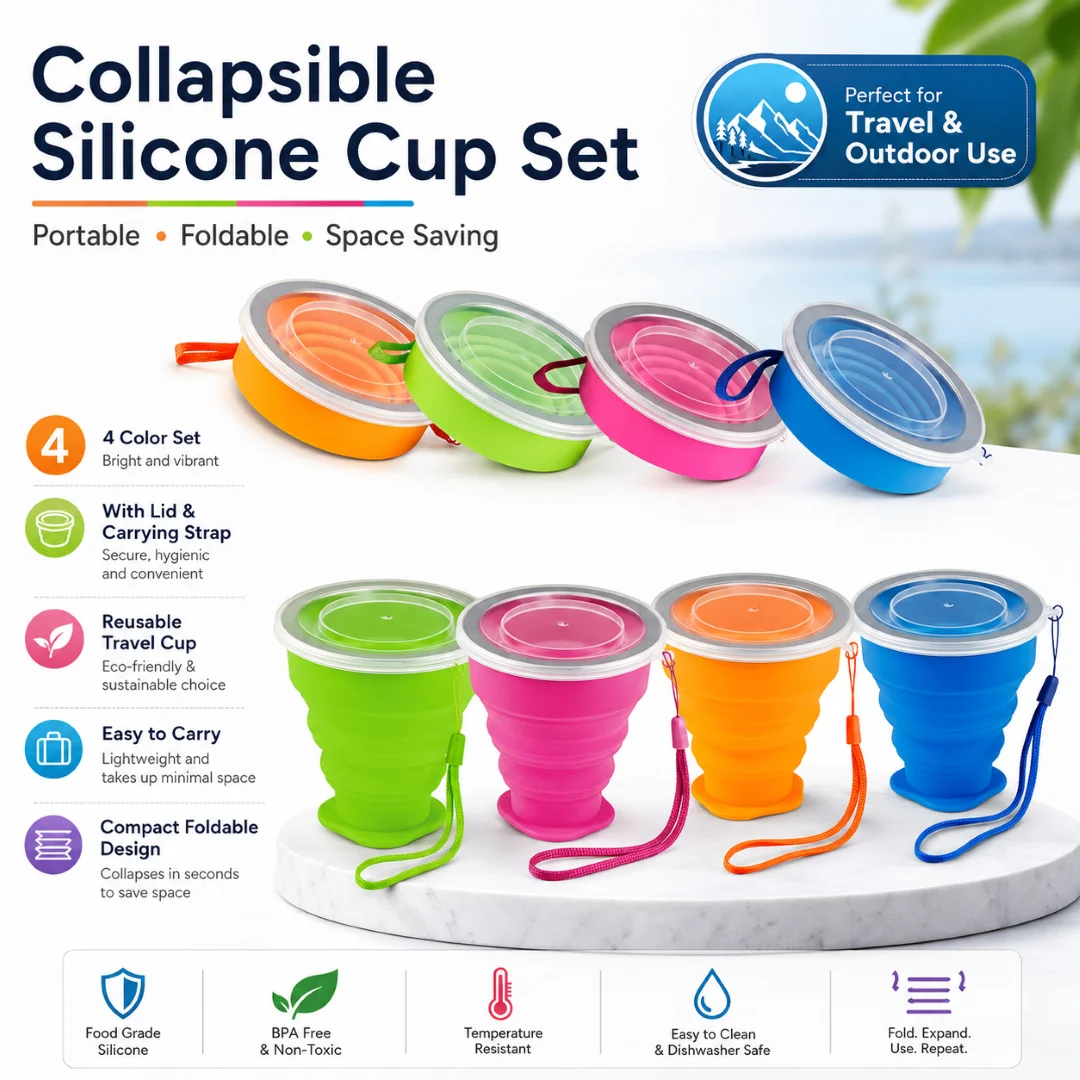 Silicone Folding Cup/Mug, Foldable & Portable & Lightweight Travel Cup for Outdoor Camping Hiking thumbnail 1
