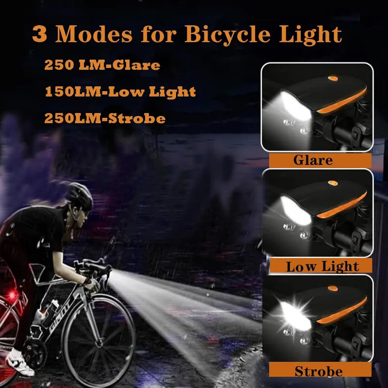 Bike Light with Horn Set, Rechargeable 3