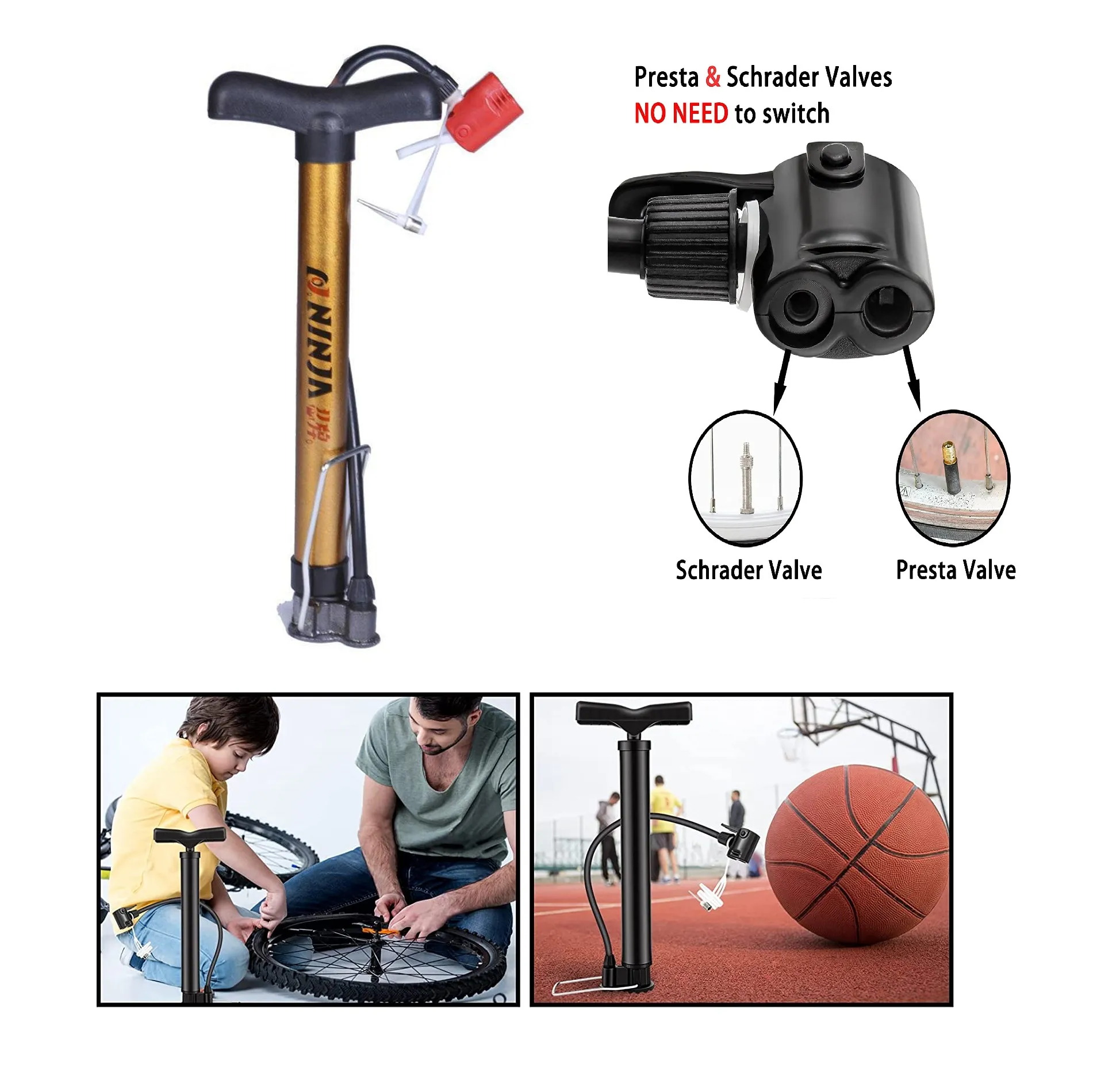 Bicycle Hand Pump High Pressure Cycling Hand Air Pump Ball Tire Inflator MTB Mountain Bike Pump thumbnail 1