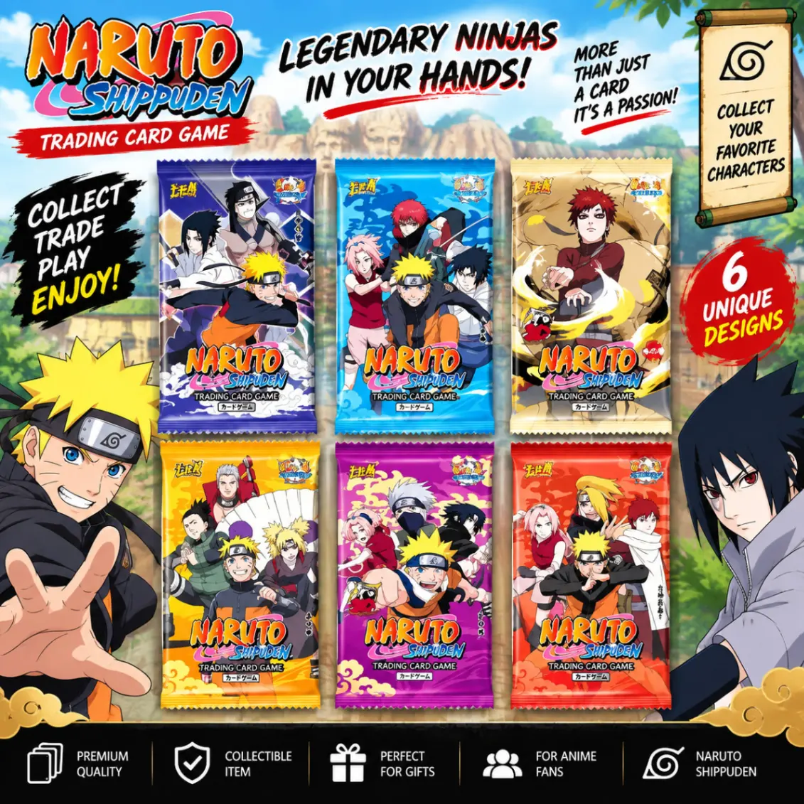 Naruto Anime TCG Card Game English Version Rare Collectibles Kids Gift Toy Holo Lamination thumbnail 1