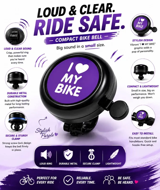 Cycle Bell for Bicycle Ultra Loud Bike Horn Bell for Kids and Adults Metal Bicycle Handlebar Bell Easy Installation, Durable Cycle Accessories for Boys and Girls (Mix Sticker) 1