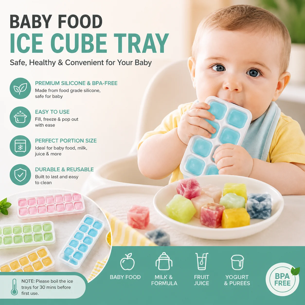 Silicone Ice Cube 14 Trays with Lid with Easy Release & Durability, Stackable & Bpa Free Ice Tray for Drinks, Fruit, Yogurt, Cocktail, Flexible Ice Trays for Freezer thumbnail 4
