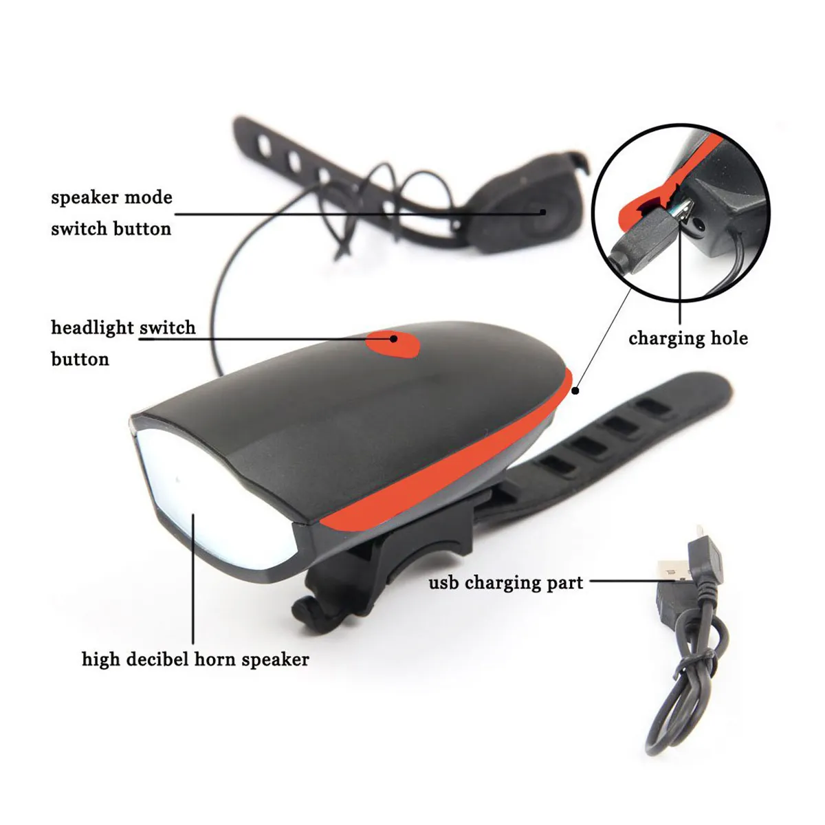 Super Bright 140 Lumen Lights 3 Modes Special USB Rechargeable Bike Bike Horn and Light 250 DB with Multicology Cycle Accessories thumbnail 1