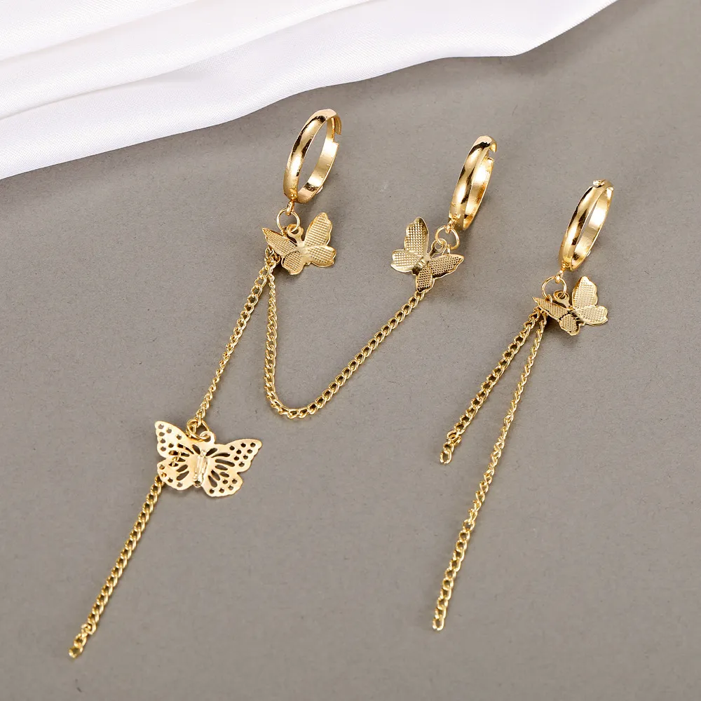 Gold Zircon Butterfly Chain Open Rings For Women Girls Sweet Elegant Tassel Rings Wedding Engagement Party Jewelry Gifts thumbnail 3