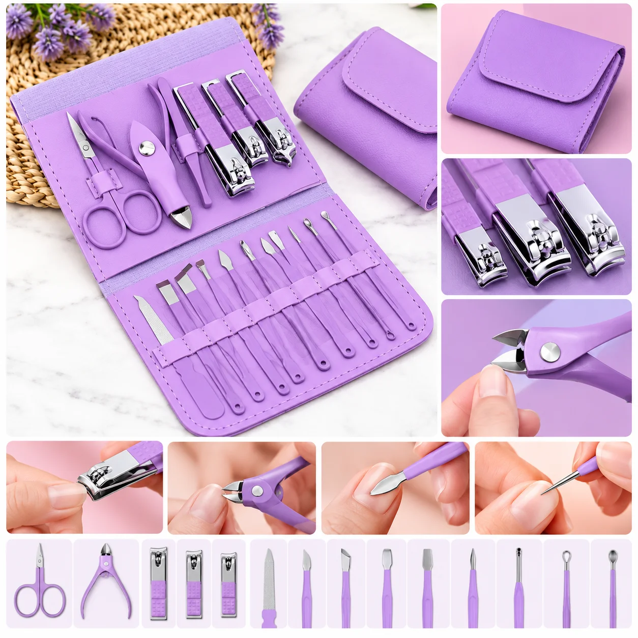 16 Pcs Manicure Set Professional Nail Clippers Pedicure Kit, thumbnail 3
