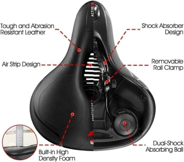 Premium Bicycle Seat with Lock, Extra Wide Soft Cushion Saddle, Anti-Theft Bike Lock, Fits All Cycles 2