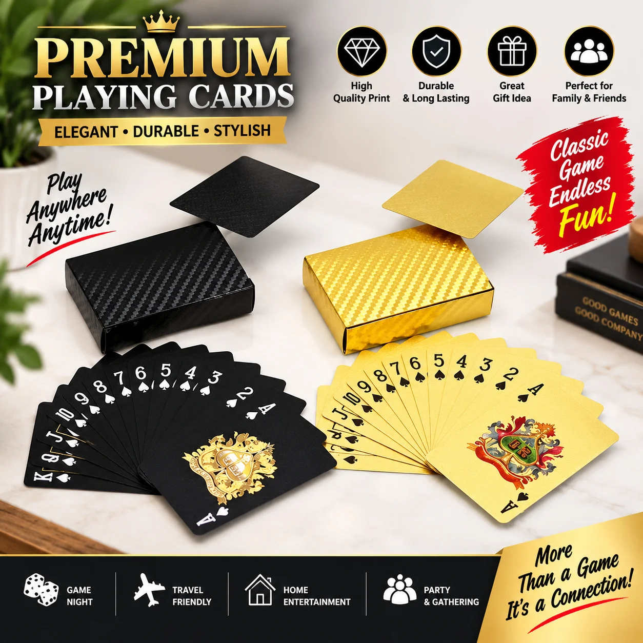 Gold Premium Poker Card Waterproof Plastic Foil Luxury Poker Card Playing Cards Game - Golden Silver Black PET Card Tash Play Card 54 Pcs Colourful thumbnail 3
