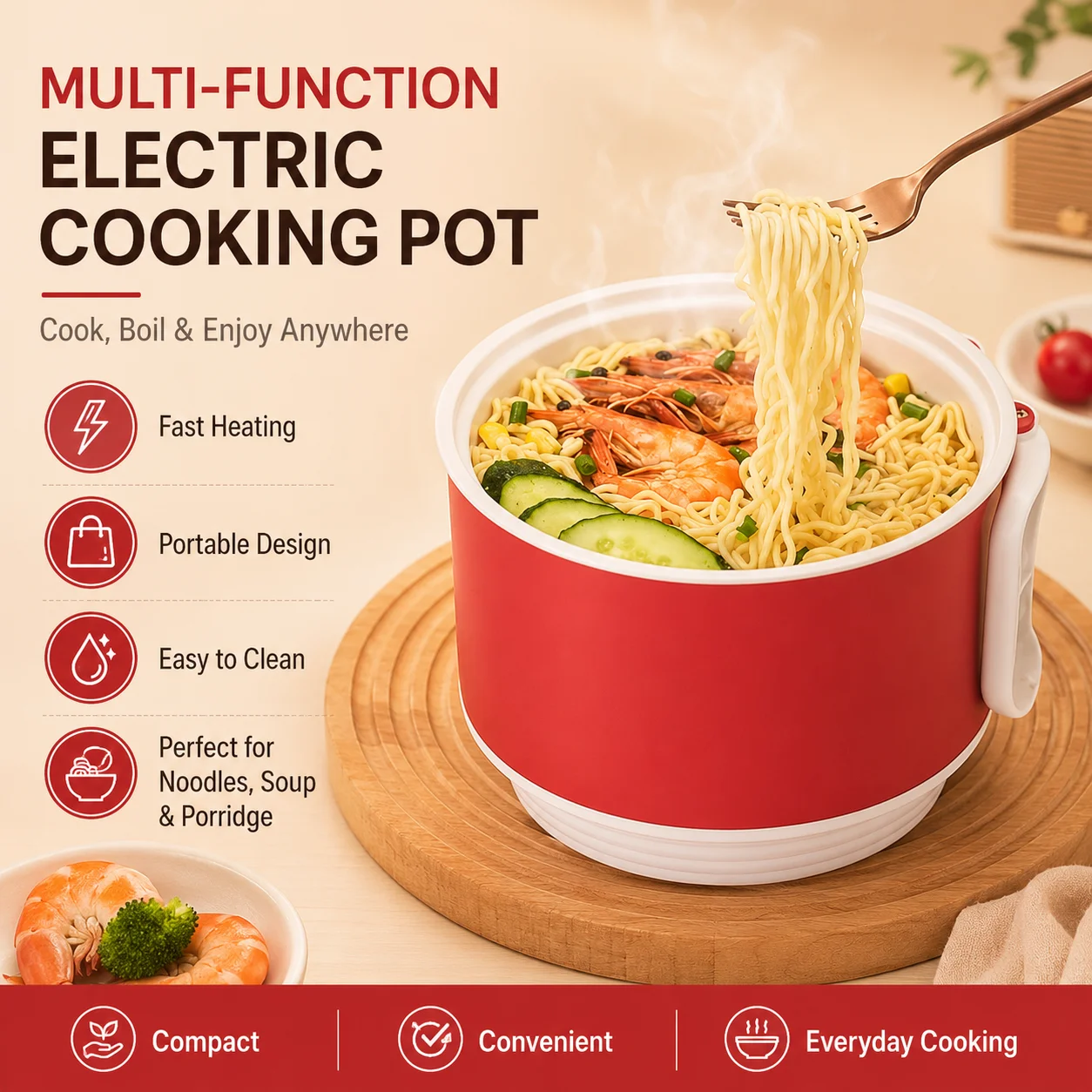 Fashion Electric Cooking Pot (1.6L), Electric Multi Functional Cooker, Mini Rice Cooker thumbnail 3