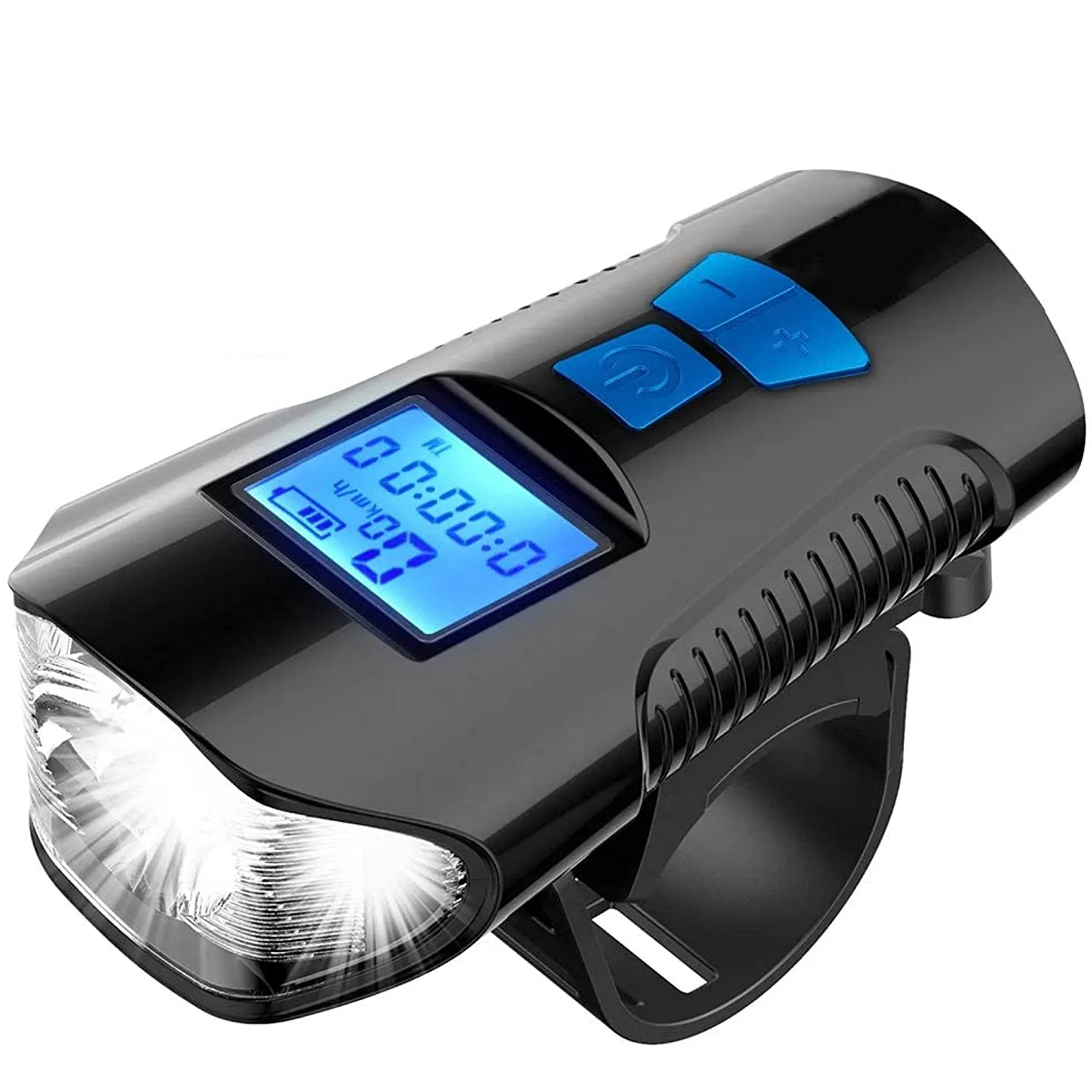 Rechargeable ABS LED Bicycle Front Head Light with USB with Speedometer Odometer and is Waterproof Suitable for All Mountain and Road Bicycle and Bikes thumbnail 1
