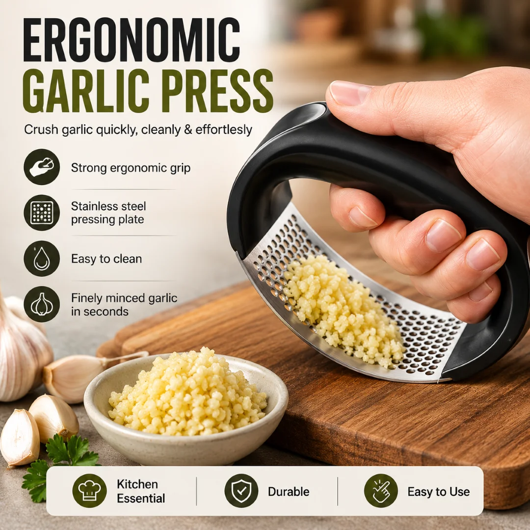 Stainless Steel Garlic Crusher Ginger Mincer Squeezer Press Chopper with Handle Stainless Steel Garlic Crusher Ginger Mincer Squeezer Press Chopper with Handle thumbnail 1