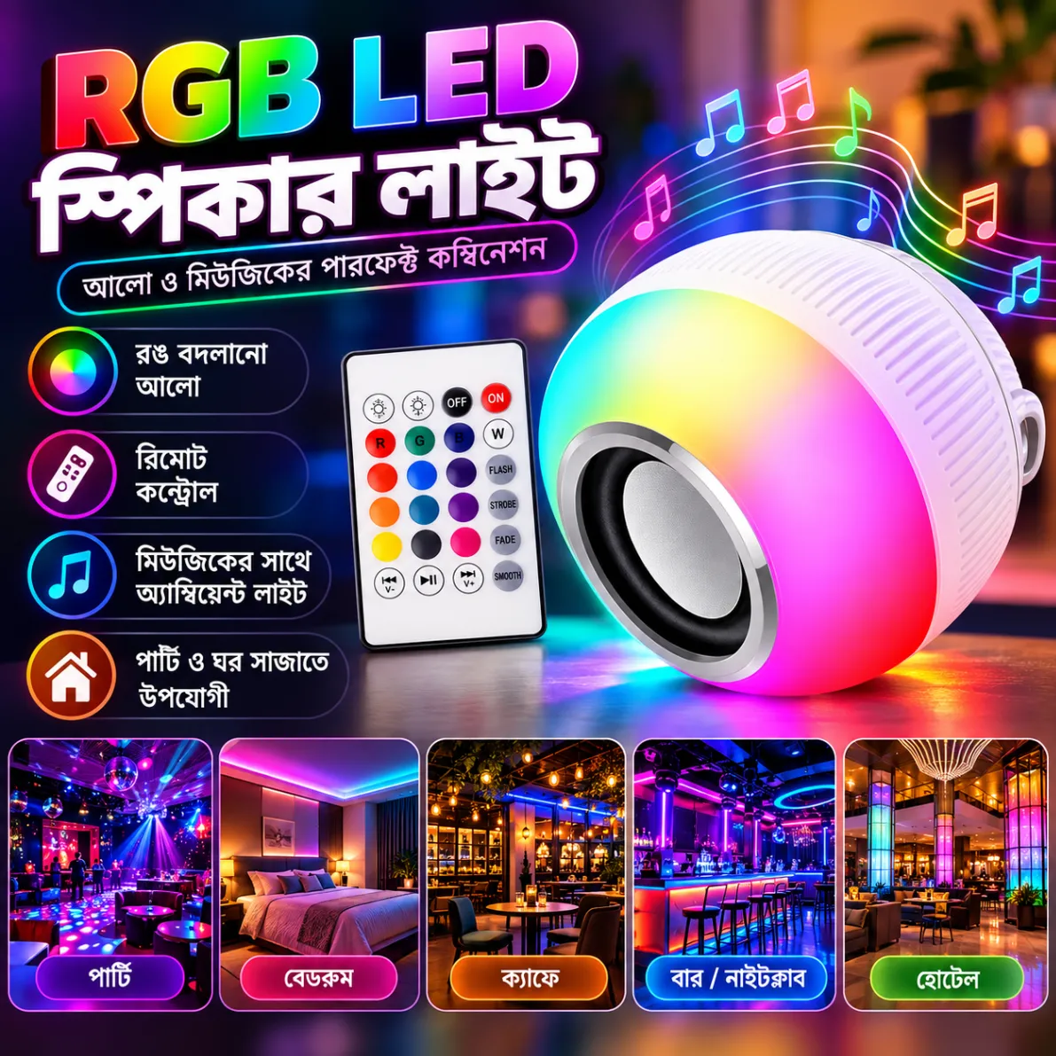 Remote Control Bluetooth Speaker Music Bulb thumbnail 3