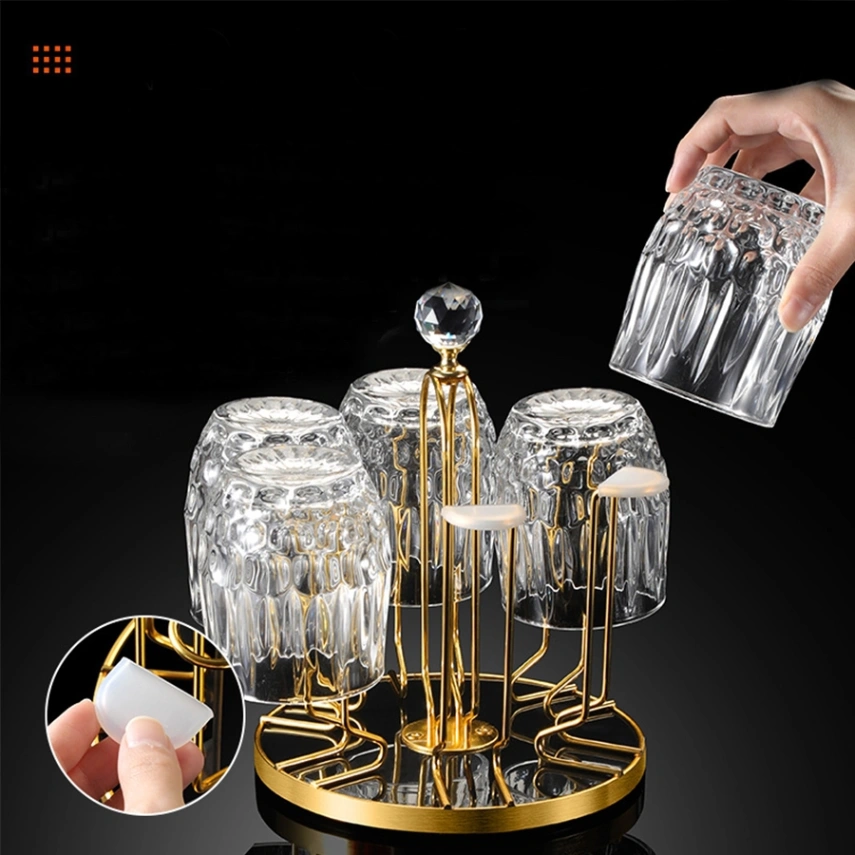 360 Degree Rotating Dining Table Glass holder Rack, Golden Metal Stainless Steel Glass Stand thumbnail 3