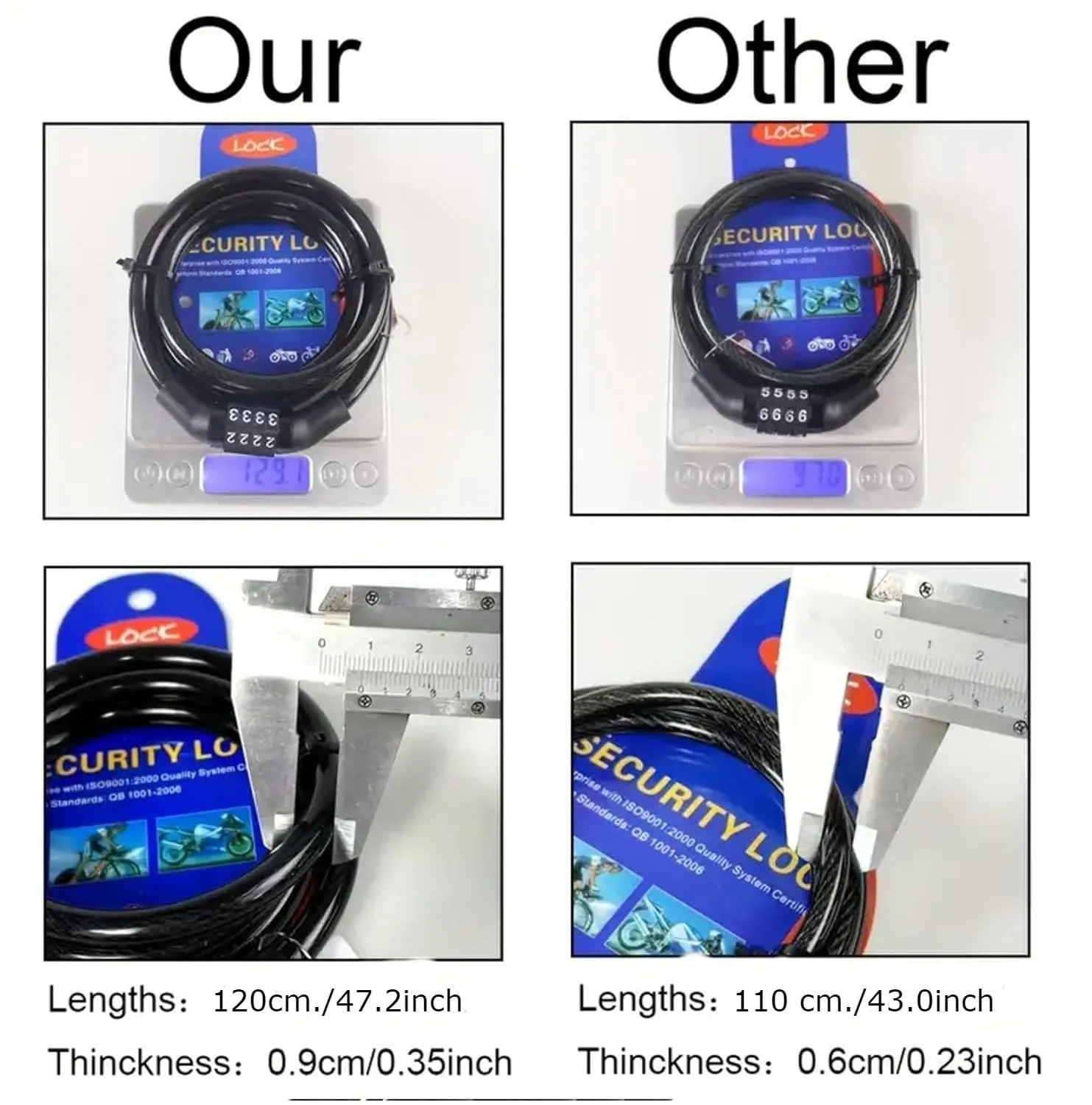 Heavy Duty Digital Number Lock Universal Combination Cable Lock for Bike Helmet Luggage Steel Wire PVC Plastic 12x1200 mm Anti Theft Security thumbnail 2