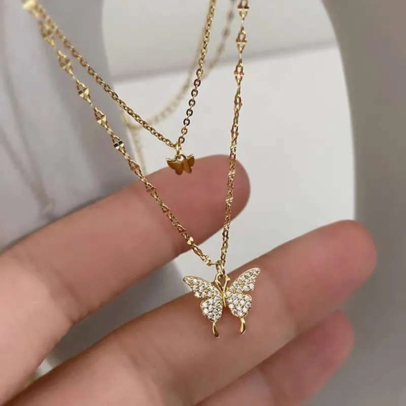Fashionable Chain Double Layer Butterfly Necklaces for women New Collection thumbnail 6