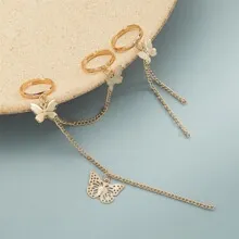 Gold Zircon Butterfly Chain Open Rings For Women Girls Sweet Elegant Tassel Rings Wedding Engagement Party Jewelry Gifts thumbnail 4