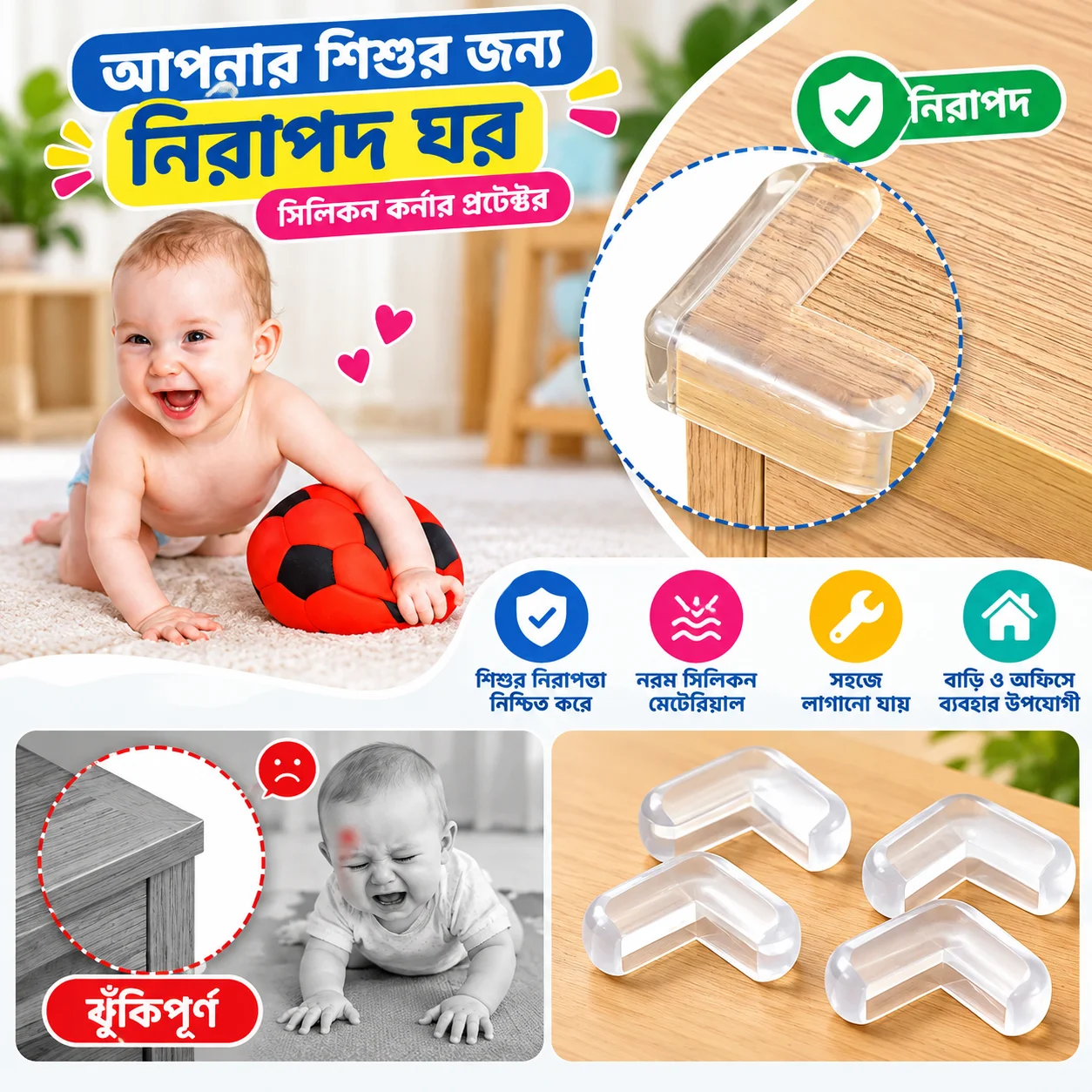 Baby Safety Table Corner Protector 4Pcs Set thumbnail 4