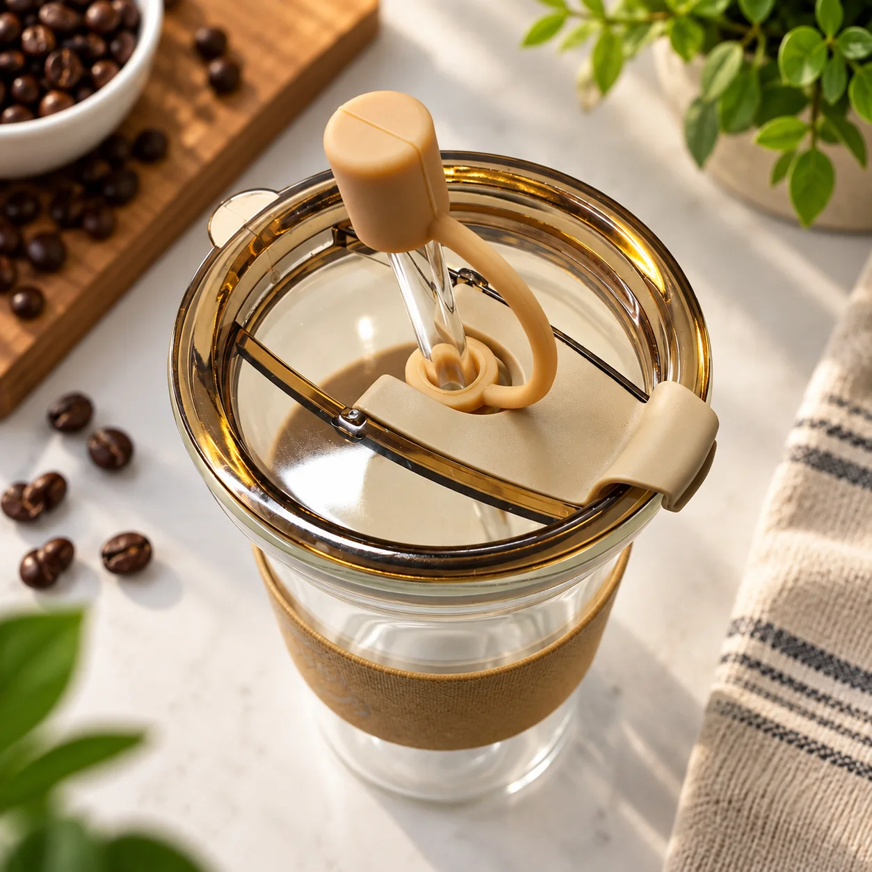 Goodluck 500ml Glass Coffee Tumbler with Straw – Premium Reusable Coffee & Beverage Cup thumbnail 2