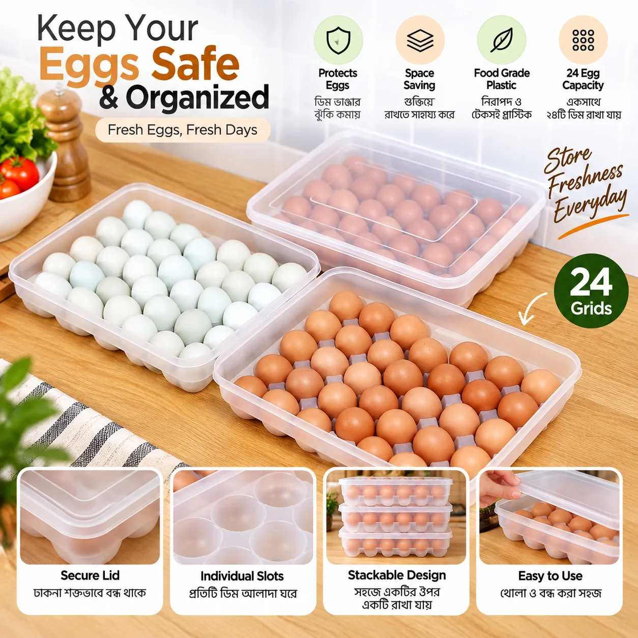 Egg Storage Box 24 Grids Plastic thumbnail 2