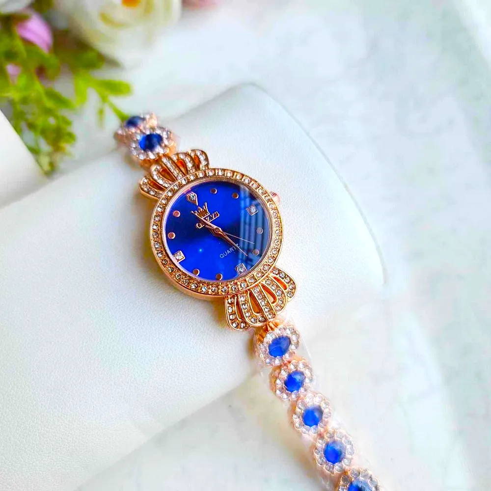 Luxury Diamond Ladies Quartz Wrist Watch Premium quality stylist colorful stone ladies watch thumbnail 3