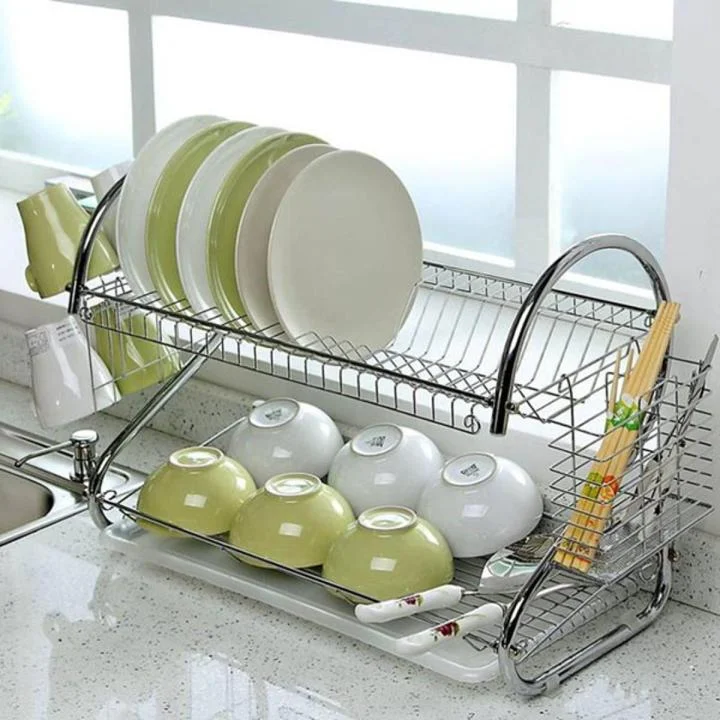 2 Layer Stainless Dish Drainer Rack thumbnail 4