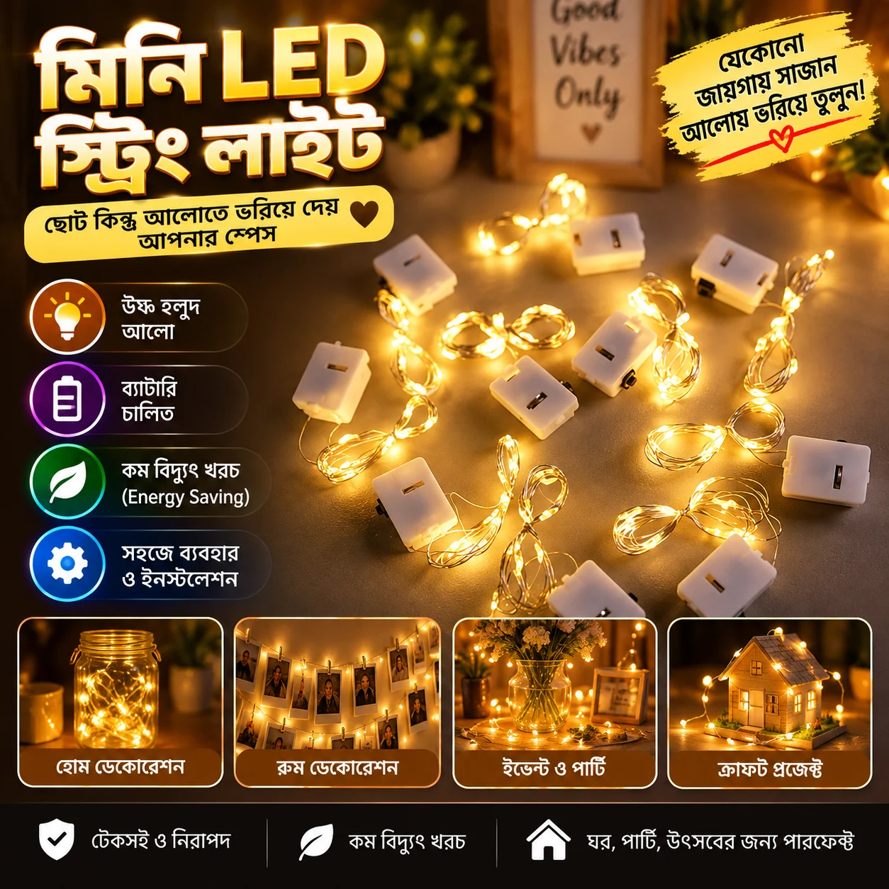 LED String Fairy Lights 3 Mode Battery Powered Garland Light For Home Bedroom Garden Birthday Wedding Party Easter Decoration thumbnail 2