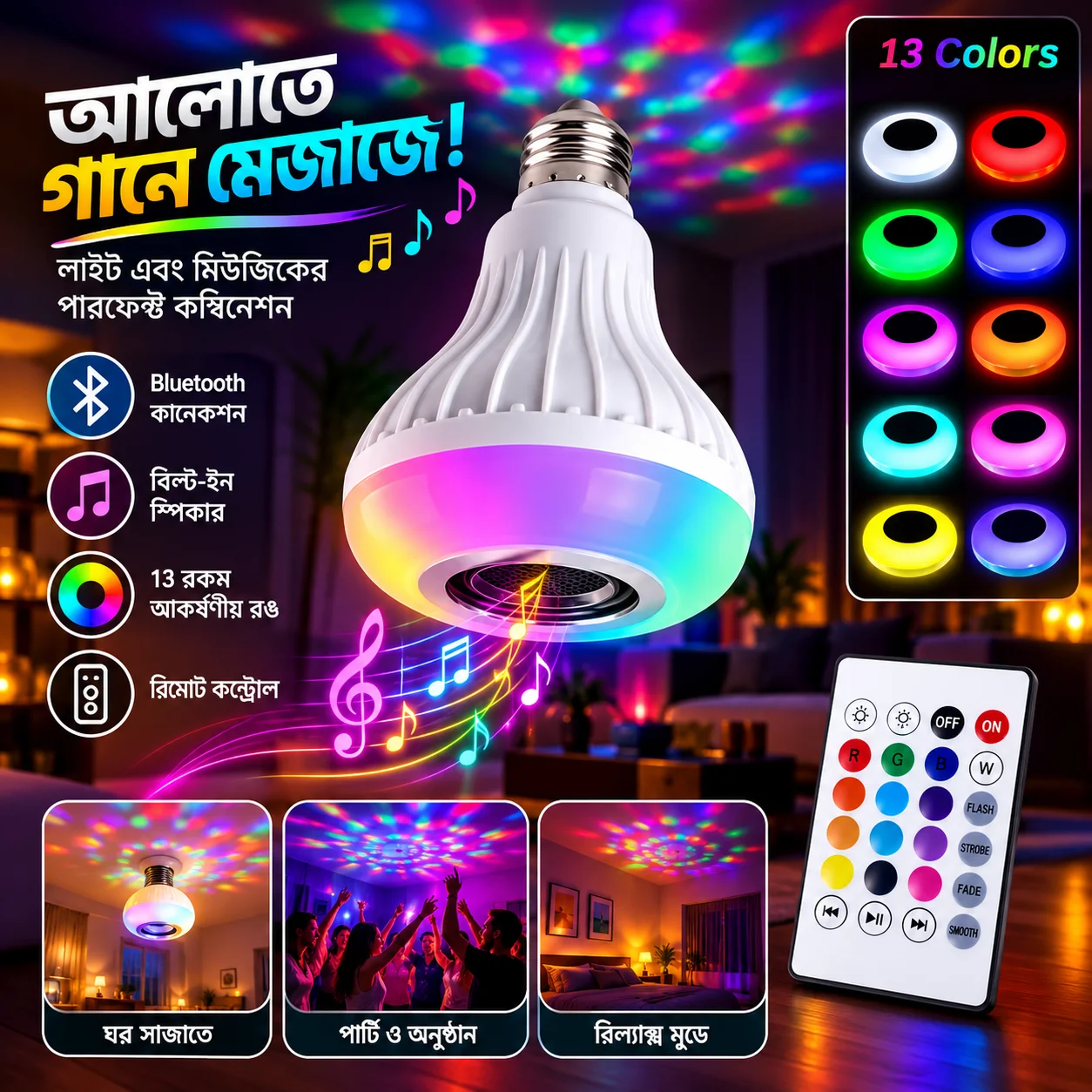 Remote Control Bluetooth Speaker Music Bulb thumbnail 2