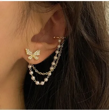 Trendy Korean Elegant Cute Fashionable Rhinestone Butterfly Stud Earrings for Girls Simple Stylish - Pearl Stud Earring for Women Simple New Collection 6