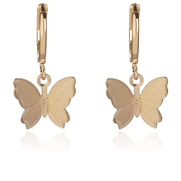 Trendy Butterfly Earring Charm Vintage Frosted Butterfly Hoop Huggie Earring Gold Color Small Round Hoop Earring Ear Jewelry thumbnail 3