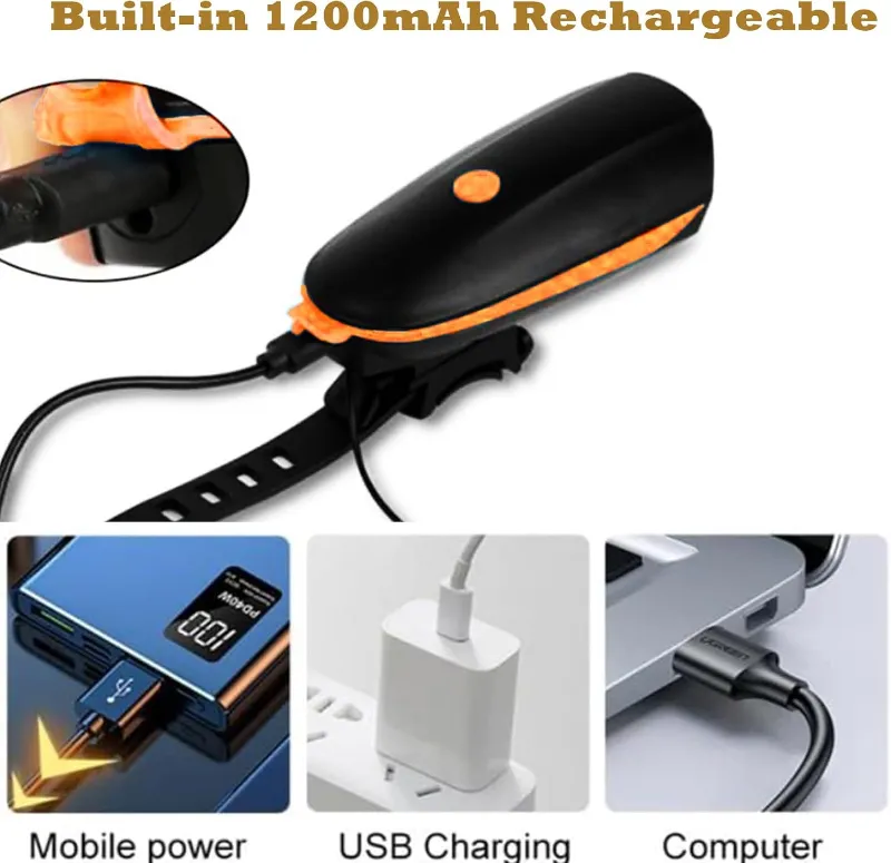 Bike Light with Horn Set, Rechargeable 4
