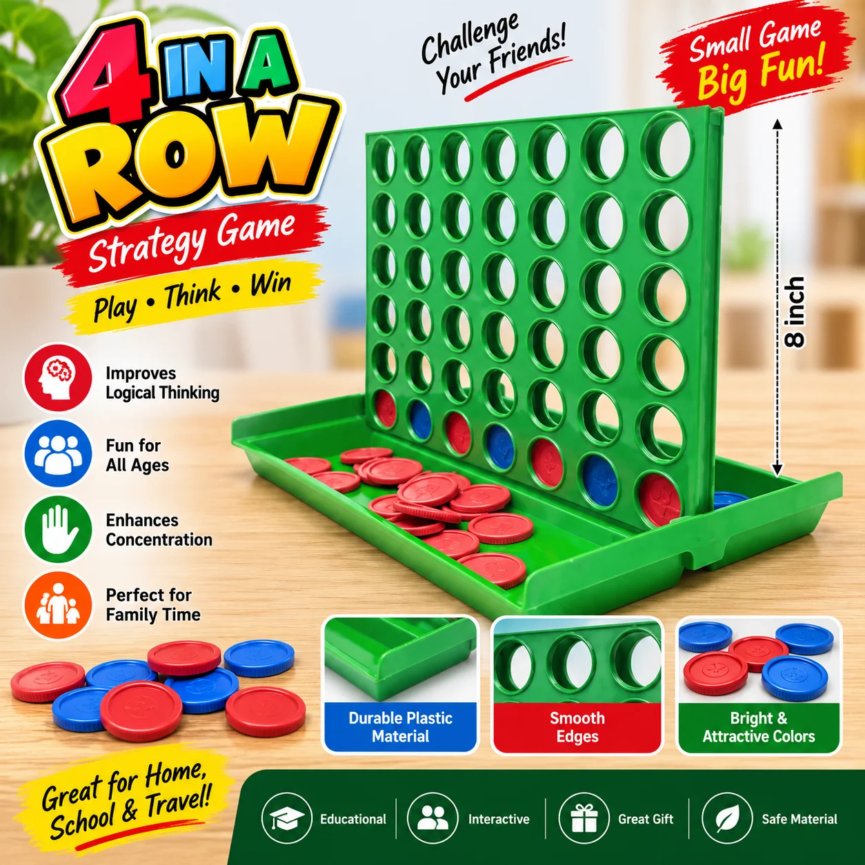 Classic Connect 4 Chip Star Games Set - Family Matching Game Large Size thumbnail 2