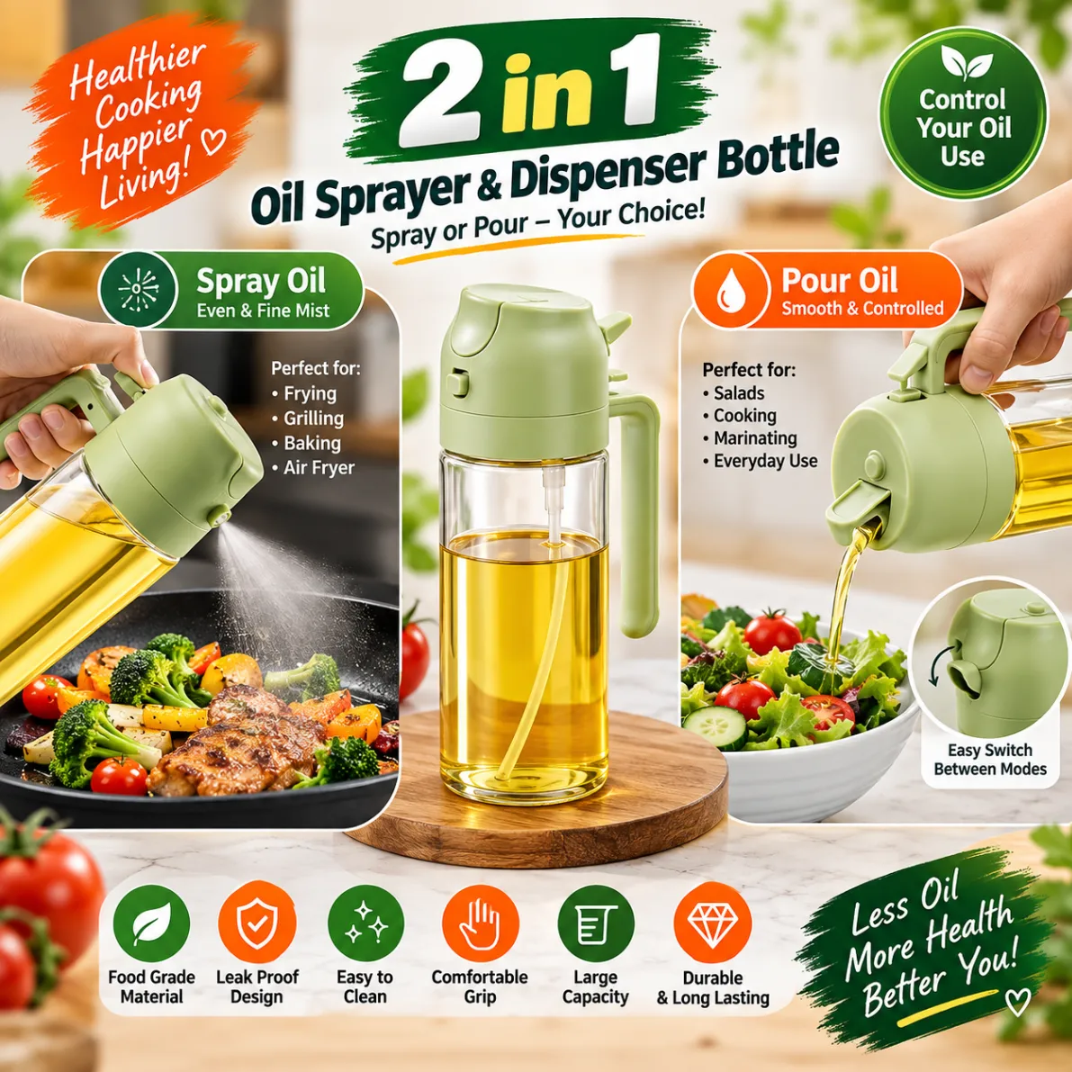 2 in 1 Oil Sprayer and Oil Dispenser Bottle 500ml thumbnail 4