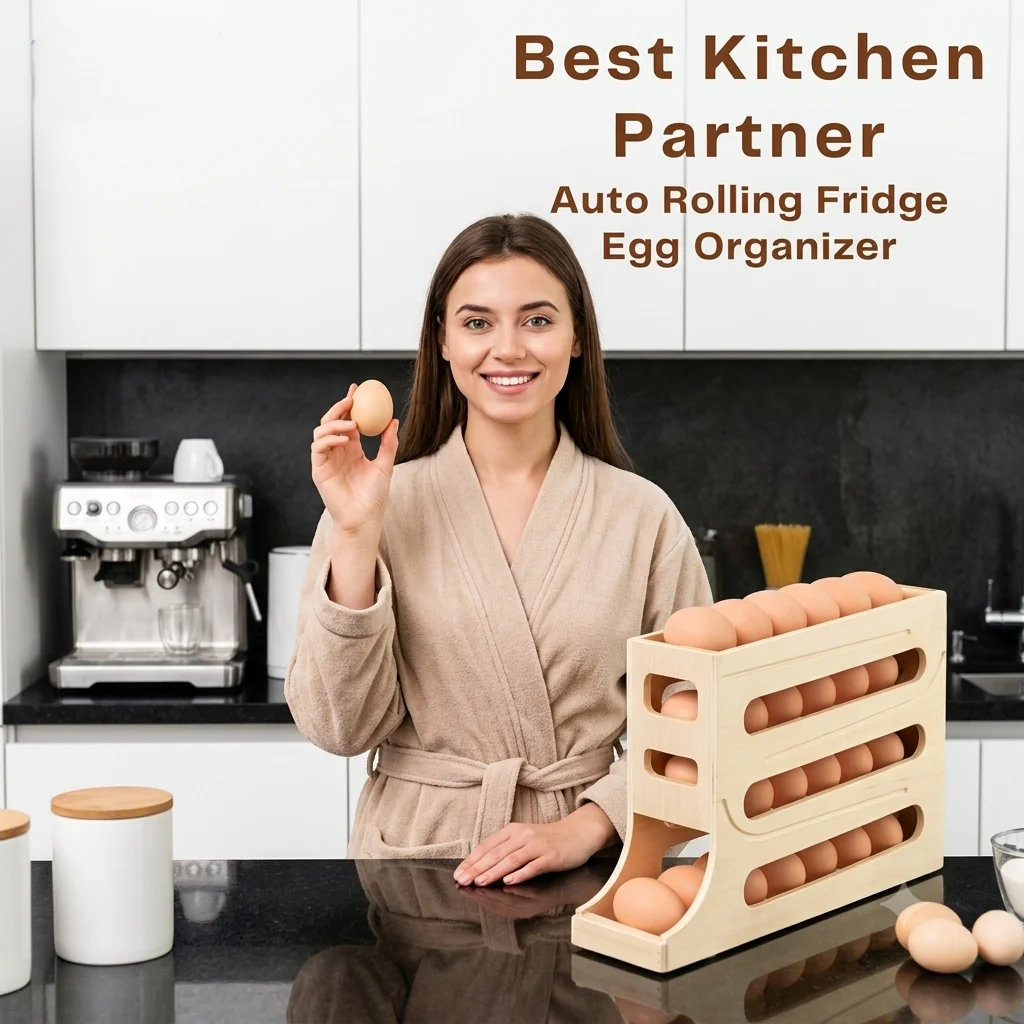 Slide Egg Storage Box Refrigerator Side Door Storage Box Automatic Scrolling Egg Holder Tray 4 Layer Rolling Egg Dispenser Rack thumbnail 1