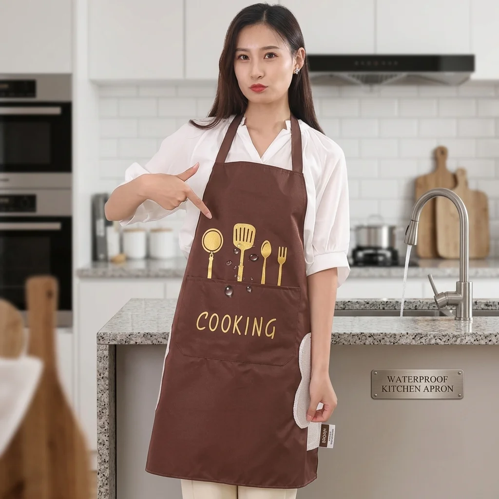 Kitchen Cooking Apron, Waterproof & Anti-Oil Polyester Kitchen Apron, Restaurant Apron for Chef Cooking thumbnail 1
