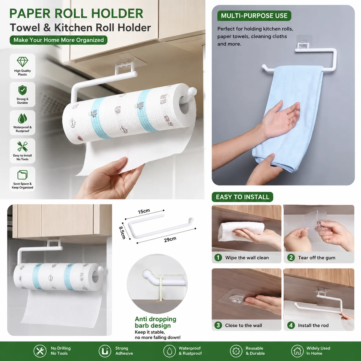 Paper Roll Holder Towel Rack Hanging Shelf Bathroom Storage Toilet Rack Home Kitchen Tissue Accessory 1Pcs thumbnail 3