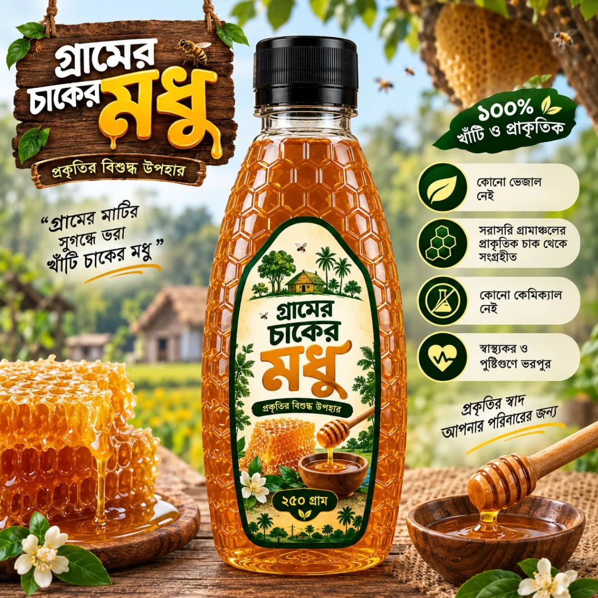 Village Honeycomb Honey – 250g thumbnail 1