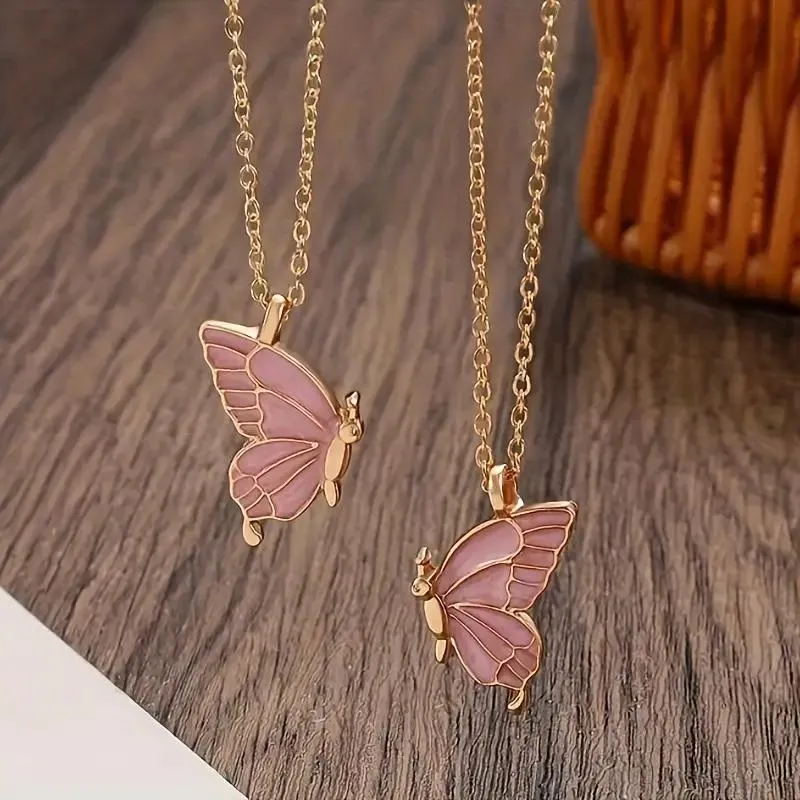 Trendy 2 Pcs/set Butterfly Necklace for Couple Gift - Butterfly Pendant Card Necklaces for Girls Simple Stylish - Chain Necklace for Women New Collection - Gifts for Best Friend. thumbnail 2